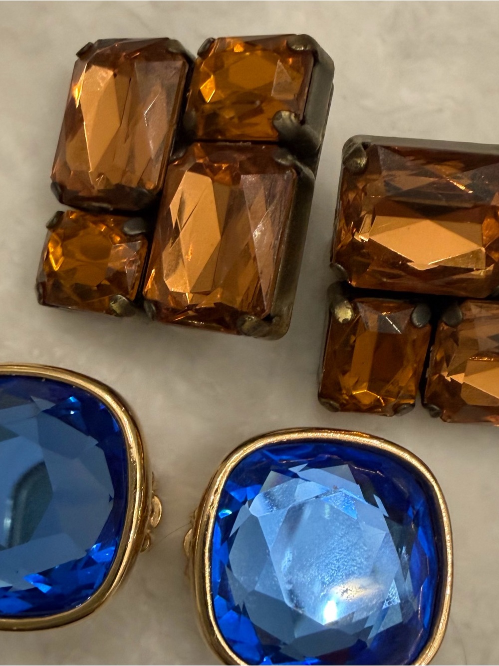 Two Pair of Clip-on Earrings Blue & Amber